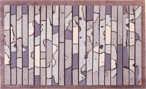 Rosalie Gascoigne Survey, 1991; torn linoleum on on plywood; 58 x 96 cm; enquire