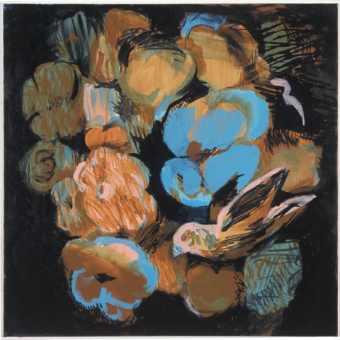 Tony Clark Flowerpiece with Bird, 2003; acrylic on canvas; 61 x 61 cm; enquire