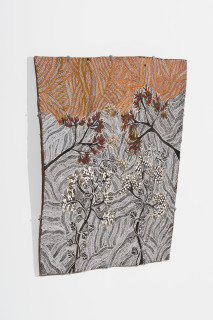 Yalmakany Marawili Munbi and Ḏilminyin, 2025; 3006-25; earth pigments on stringybark; 67 x 59 cm; enquire