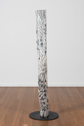 Yalmakany Marawili Butjiriŋaniŋ, 2024; 1340-24; earth pigments on Stringybark hollow pole; 213 x 22 cm; more info; enquire