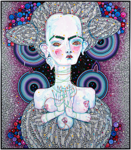 Del Kathryn Barton angel dribble, 2016; acrylic on french linen; 162 x 142 cm; (framed); enquire