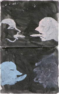 Newell Harry Untitled: Heads, 2004; ink, gesso, acrylic on ironed Fabriano paper,two parts; overall dimensions: 59 cm x 40 cm; enquire