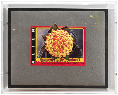 Rohan Wealleans Explorers... or invaders?, 2014; paint and polystyrene on trading cards; 13.8 x 17 x 9 cm; enquire