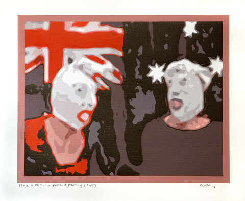 Destiny Deacon Fence sitters – pretend painting, 2007; Lightjet print from digital image; 40 x 50.5 cm; Edition of 8 + AP 2; enquire