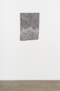 installation view; Yalmakany Marawili Night scene, 2025; 1651-25; earth pigments on stringybark; 72 x 52 cm; enquire