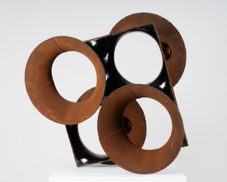 James Angus Afterburner, 2025; steel, enamel paint; 97 x 99 x 46 cm; enquire