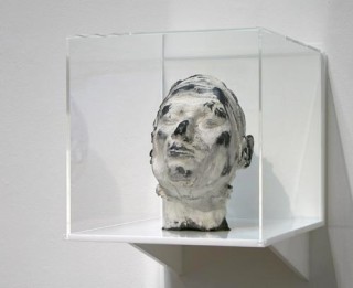 Julie Rrap Eraser Head 6, 2006; silicon rubber, silica flour and graphite mounted in Perspex box; sculpture: 21 x 15 x 25 cm; box: 30 x 30 x 40 cm; enquire