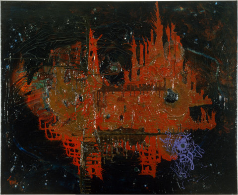 Dale Frank The Crazy Dog Boy, 1986; acrylic & mixed media on canvas; 100 x 120 cm; enquire
