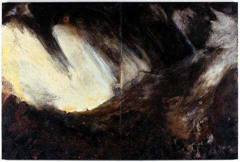 Mandy Martin Wanderers in the desert of the real; Snowstorm: Hannibal and his army crossing the Alps, after Turner, 2008; Ochre, pigment, and oil on linen; diptych, overall 180 x 270 cm; enquire