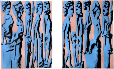 Tony Clark Two Groups, 2008; arcylic on canvas; 61 x 46 cm; &amp; 61 x 46 cm; enquire