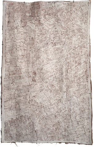 Nyapanyapa Yunupiŋu Untitled, 2015; 4773X; natural earth pigments on bark; 103 x 64 cm; enquire