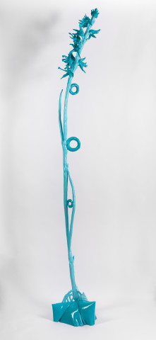 Caroline Rothwell Blue leek orchid, 2019; canvas, hydrostone, aluminium, steel, paint, epoxy glass; 232 x 40 x 30 cm; Enquire