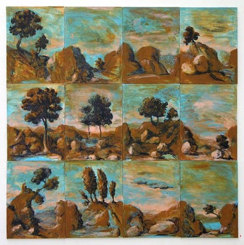 Tony Clark Sections from Clark's Myriorama, 2006; acrylic and permanent ink on canvas board; 12 panels, overall dimensions 91 x 91 cm; enquire