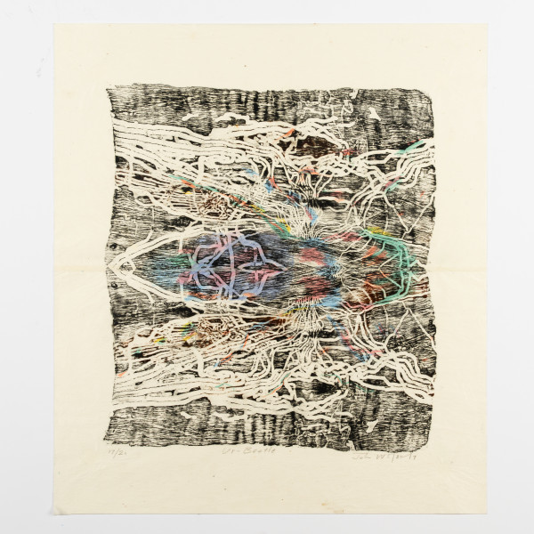 John Wolseley 101 Insect Life Stories No 13, Ur-Beetle, 2015; relief print and watercolour on paper; Edition of 20 + 1 AP; enquire