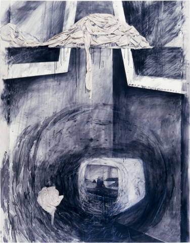 Richard Goodwin Flesh of Reflection, 1987; cotton, acrylic, graphite and chalk on canvas; 210 x 155 cm; enquire