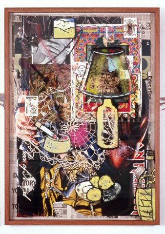 Juan Davila Interior with Lemons, 1993; pencil, gouache & collage on paper & perspex; 143 x 102 cm; enquire