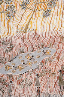 Yalmakany Marawili From the wetlands to the coast (detail), 2026; 975-26; earth pigments on board; 200 x 200 cm; enquire