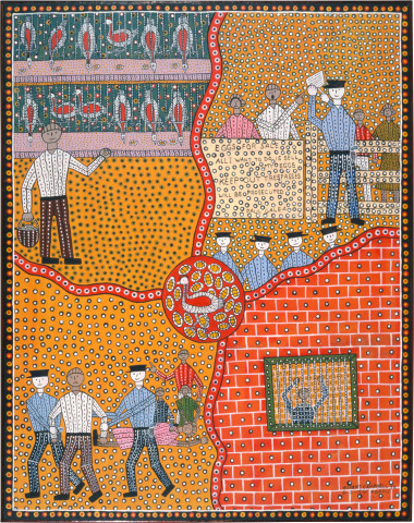 Robert Campbell Jnr I Just Want To Sell My Eggs, 1990; ochre on canvas; 104 x 116 cm; enquire