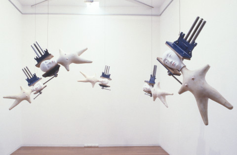 Ken Unsworth Rapture, 1992; fired porcelain heads, laytex and 5 steel vices; enquire