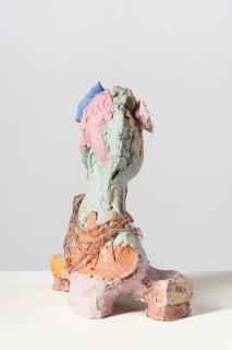 Linda Marrinon Woman with coral necklace, 2025; tinted and painted plaster, hessian and terracotta; 36 x 27 x 13 cm; enquire