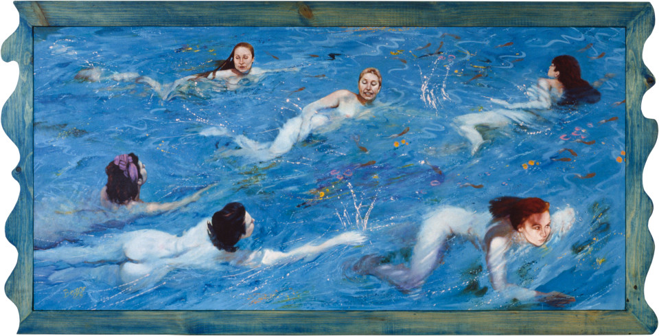 Annette Bezor, Heads Above Water IV, 1986; oil on canvas; 100 x 209.7 cm