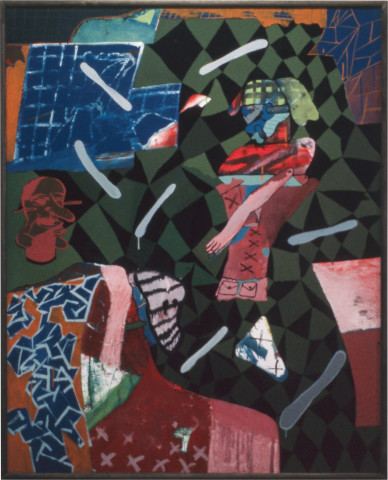 Gareth Sansom Figure with double pouch, 1975; mixed media on hardboard; 152.5 x 122 cm; enquire