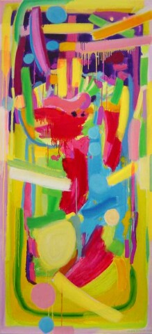 Angela Brennan Painting with blue circles, 2002; Oil on linen; 194.5 x 88.5 cm; enquire
