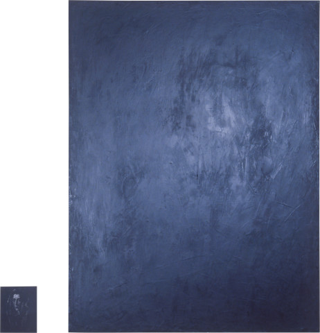 Lindy Lee Untitled Painting, 1986; wax, oils on canvas, photocopy on Stonehenge paper; 177 x 135 cm, 25 x 19.9 cm; enquire