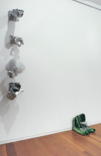 Kathy Temin Untitled (Wall Cubi) and Untitled (Light Green and Dark Green Floor Work), 1993; lamè, paint, stuffing, fur, massonite; dimensions variable; enquire