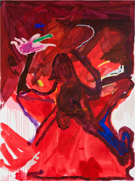 Tom Polo, fear of intimacy (hibiscus hand), 2020, acrylic and Flashe on canvas, 182 x 138 cm