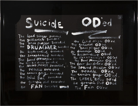 Nell A Short History of Rock 'n' Roll - Suicide/O.D., 2013; acrylic on paper; 58 x 78.5 (framed); enquire