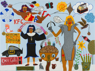 Kaylene Whiskey Coober Party, 2019; acrylic on linen; 91 x 122 cm; enquire