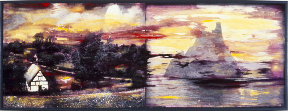 Ian North, Home and Away II, 1992; acrylic, black and white photographs; 120 x 330 cm