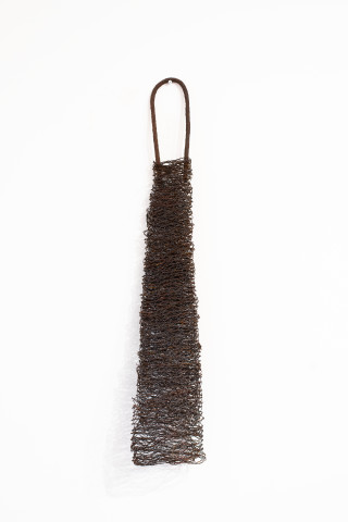 Lorraine Connelly-Northey Narrbong, 2019; CONNL - 0024; burnt rabbit-proof fencing wire, rusted steel rod; 120 x 23 x 19 cm; Enquire