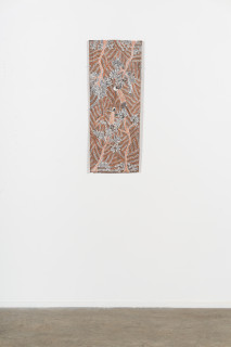 Yalmakany Marawili Burukpili, 2025; 3528-25; earth pigments on stringybark; 97 x 38.5 cm; enquire