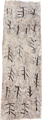 Nyapanyapa Yunupiŋu Dharpa, 2011; 4044W; natural earth pigments on bark; 166 x 59 cm; enquire