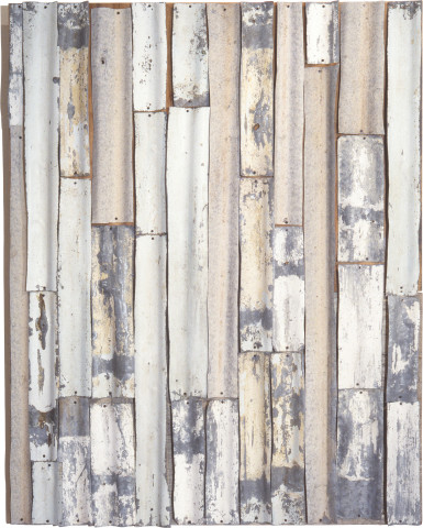 Rosalie Gascoigne Steel Magnolias, 1994; corrugated iron on plywood; 104.5 x 98.5 cm; enquire