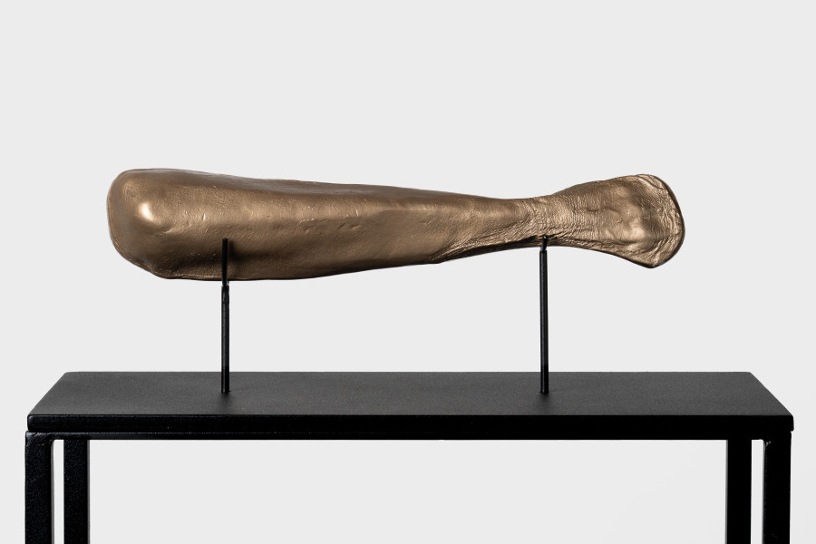 Julie Rrap Relic/Club, 2019; bronze and steel; 6.5 x 38 x 8 cm, steel plinth size: 106 x 47 x 28 cm; Edition of 2 + 1 AP; more info; enquire