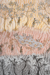 Yalmakany Marawili From the wetlands to the coast (detail), 2026; 975-26; earth pigments on board; 200 x 200 cm; enquire