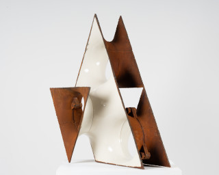 James Angus Ghost Ship, 2025; steel, enamel paint; 105 x 91 x 40 cm; enquire