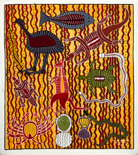Robert Campbell Jnr Aboriginal Tucker, 1988; acrylic on canvas; 128 x 115 cm; enquire