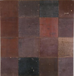 Rosalie Gascoigne Earth 6, 1999; sawn builders form-board; 135 x 132.5 cm; The series comprises ten panels; enquire