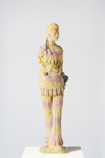 Linda Marrinon Woman with reticule, 2025; painted plaster and hessian; 110 x 27 x 23 cm; enquire