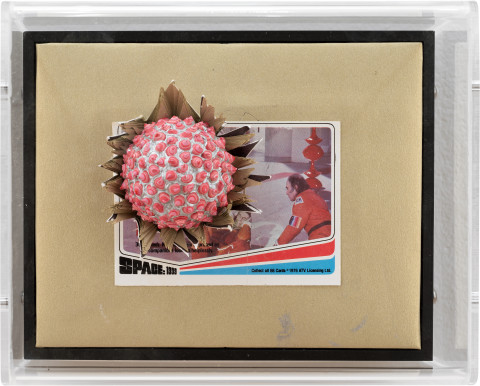 Rohan Wealleans Brain Probe, 2014; paint and polystyrene on trading cards; 13.8 x 17 x 9 cm; enquire