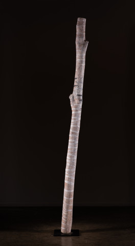 Nyapanyapa Yunupingu untitled, 2018; 1591-18; natural earth pigments on hollow log; 249 x 18 x 18 cm; Enquire