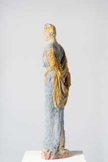 Linda Marrinon Woman with a tiara, 2025; tinted and painted plaster and muslin; 110 x 26 x 20 cm; enquire