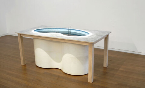 Callum Morton Pool Table, 2006; wood, concrete, epoxy resin, fibreglassed polystyrene, plastic., fabric, paper and acrylic paint; 82 x 90 x 180 cm; enquire