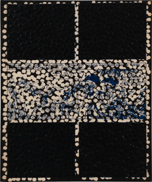 Daniel Boyd Untitled (TSVORIL), 2025; oil, ink and archival glue on paper mounted to board; 30 x 25 cm; enquire