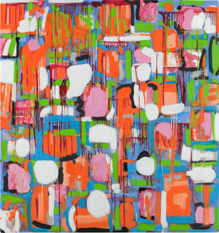 Angela Brennan Untitled (Orange, White, Silver & Blue), 2009; oil on linen; 180.5 x 175 cm; enquire