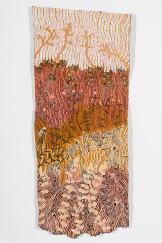 Yalmakany Marawili Wäwuru', 2026; 2513-26; earth pigments on stringybark; 190 x 81 cm; more info; enquire